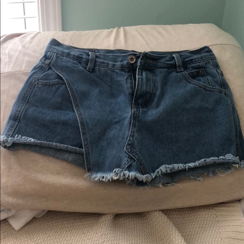 Frayed Hem Denim Skort